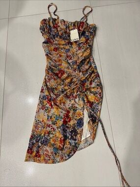 Floral Ruched Midi Dress with Adjustable Straps in Multi-Color